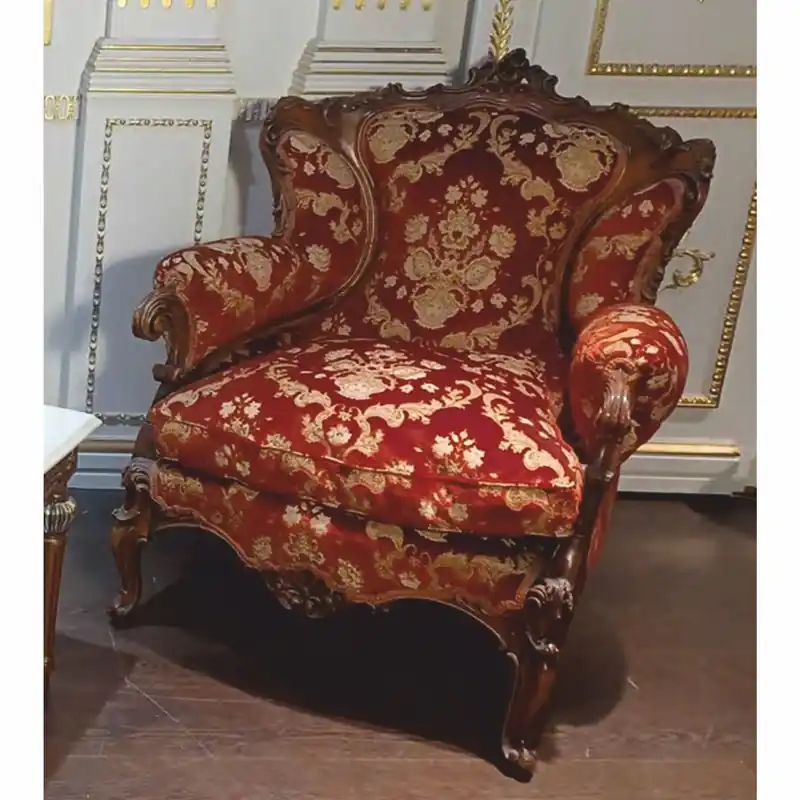 Geprüft Casa Padrino luxury baroque living room armchair bordeaux red pattern / brown - Made in Italy
