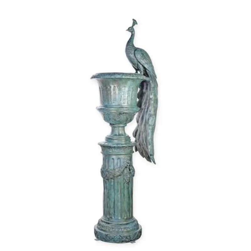 Meistverkauft Casa Padrino baroque garden decoration bronze flower vase with column and peacock antique turquoise H. 238 cm