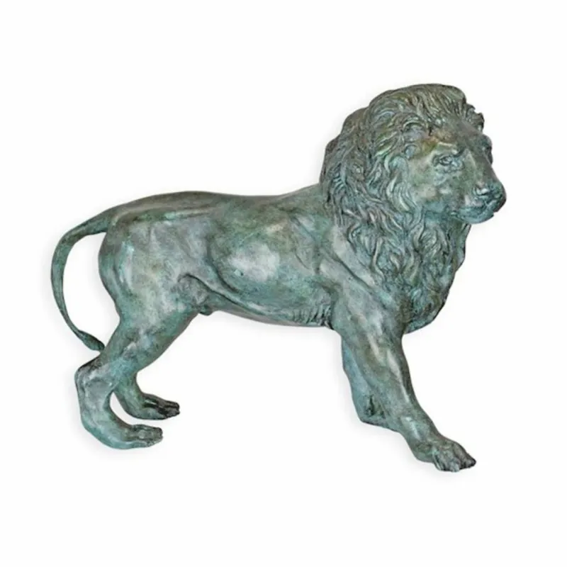 Casa Padrino bronze decorative sculpture lion left side turquoise / gray 34 cm - Desk decoration Echt