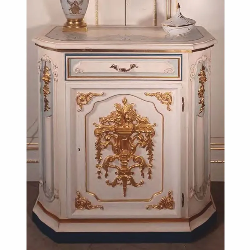 Highlight Casa Padrino luxury baroque bedside table white / light blue / gold H. 89 cm - Made in Italy