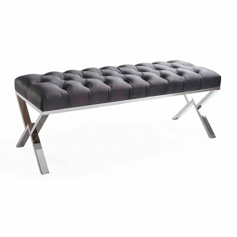 Casa Padrino luxury Chesterfield bench gray / silver 120 cm - Luxury furniture Wochenendangebot