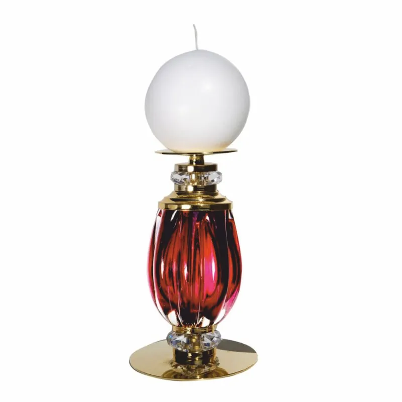 Zertifiziert Casa Padrino luxury crystal candle holder ruby red / gold H. 18 cm - Made in Italy