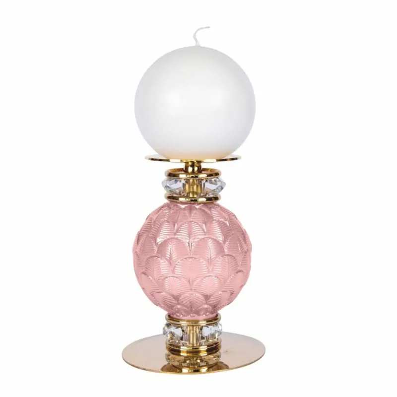 Neu Casa Padrino luxury porcelain crystal candle holder pink / gold H. 12 cm - Made in Italy