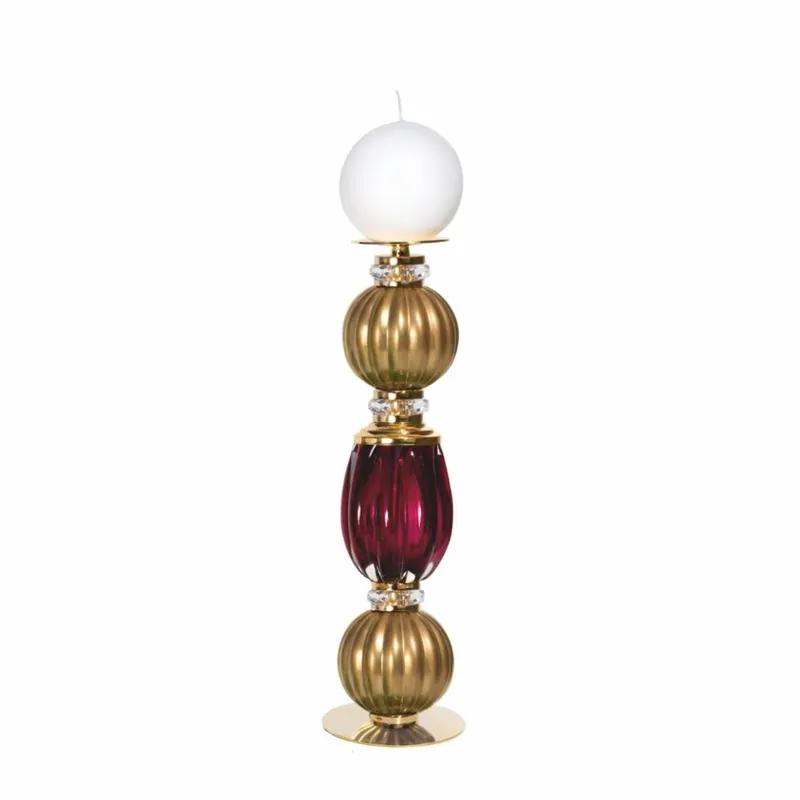 Sonderaktion Casa Padrino luxury crystal candle holder ruby red / gold H. 42 cm - Made in Italy