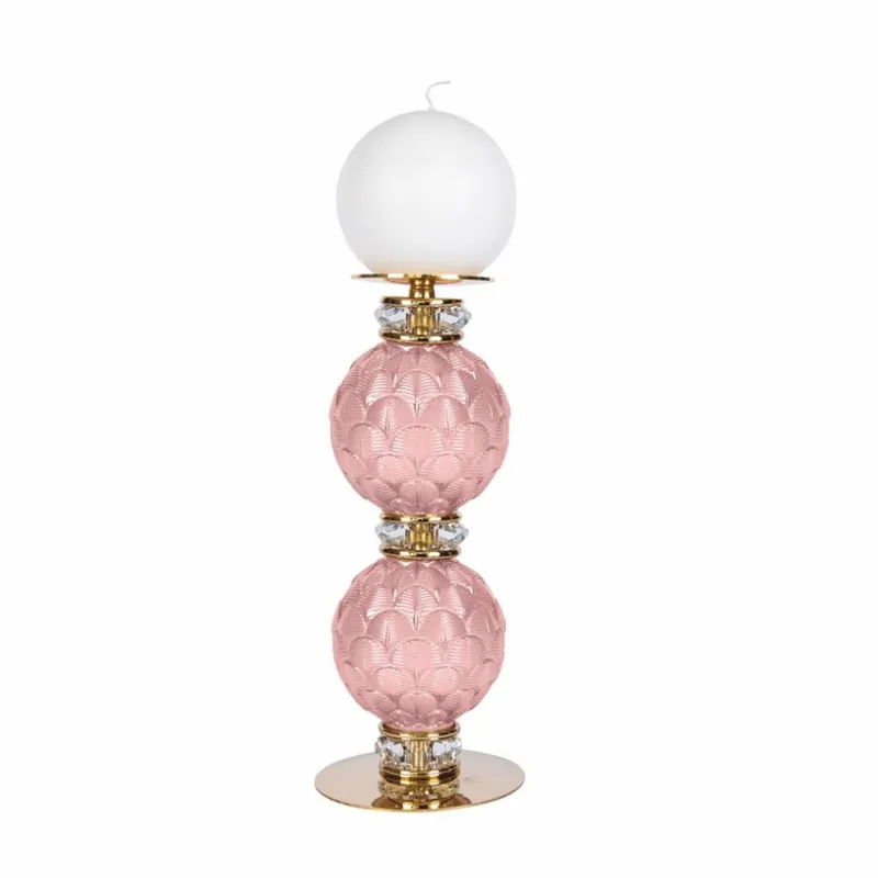 Geprüft Casa Padrino luxury porcelain crystal candle holder pink / gold H. 30 cm - Made in Italy