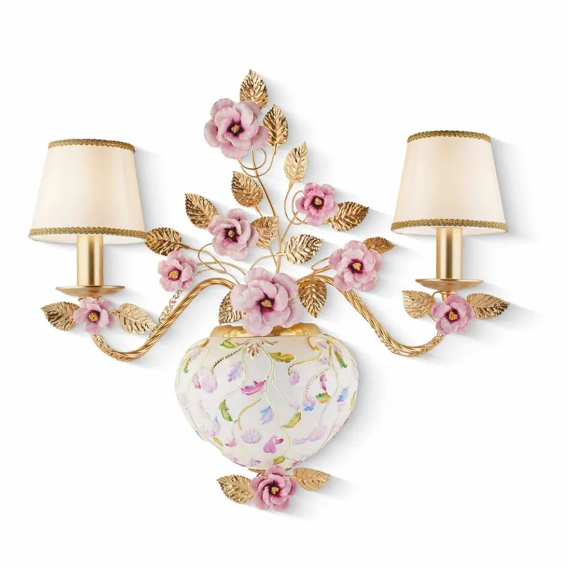 Top-Angebot Casa Padrino luxury porcelain double wall lamp colorful / gold / beige H. 55 cm - Made in Italy