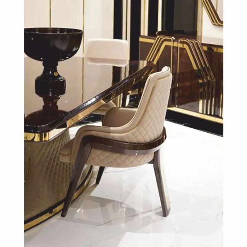 Casa Padrino luxury Art Deco dining chair with armrests beige / dark brown / gold Neu Im Sortiment