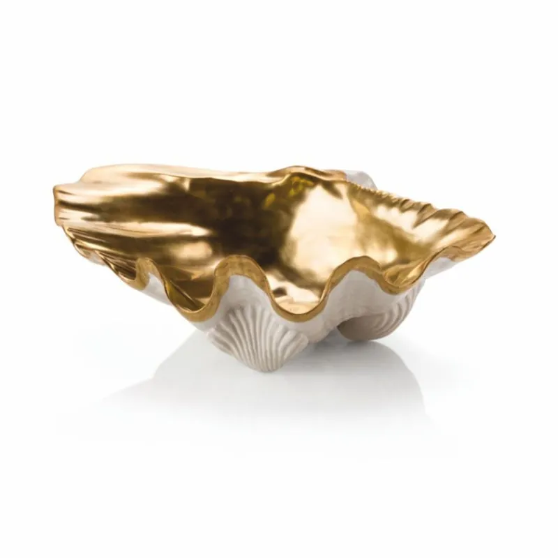Casa Padrino luxury porcelain soap dish in shell shape gold / white 22 cm - Made in Italy Neue Ware
