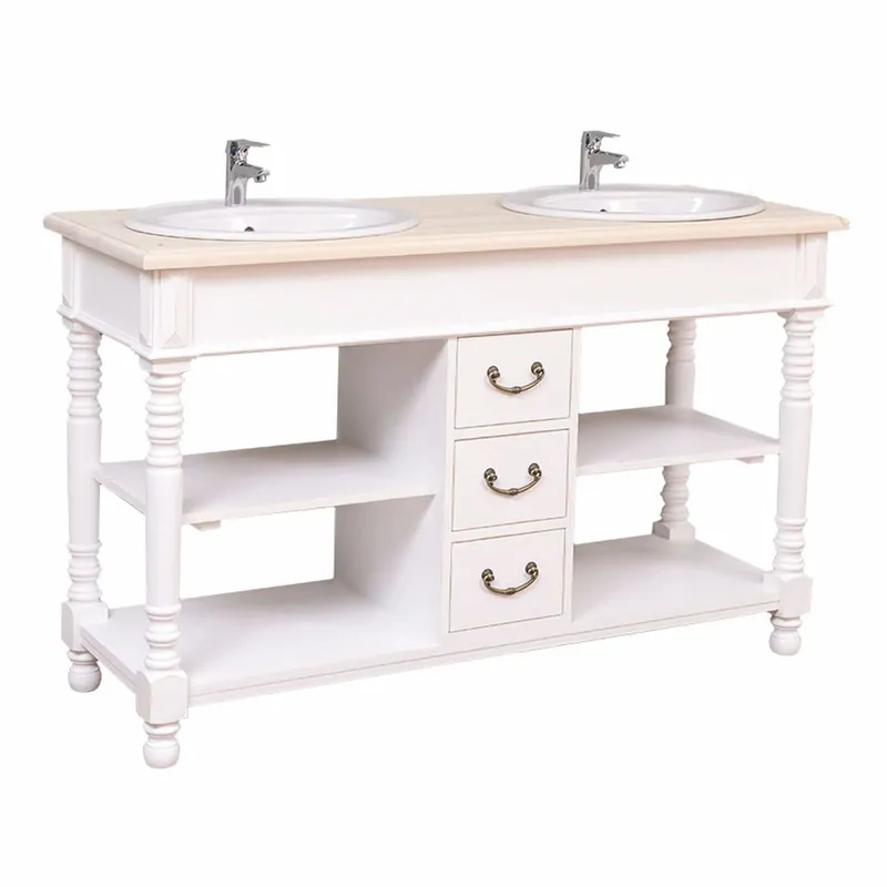 Casa Padrino country style double vanity unit with 2 washbasins white / natural 150 cm Bestseller