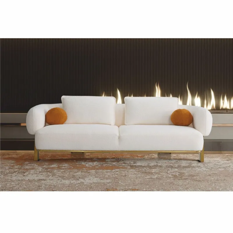 Abverkauf Casa Padrino luxury living room & hotel sofa white / gold 250 cm - Luxury furniture