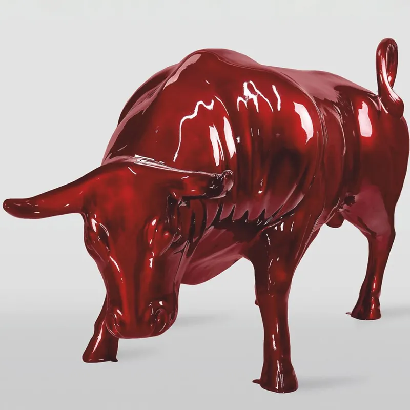 Casa Padrino XXL decorative sculpture bull metallic red 235 cm - Garden figure Preisreduziert