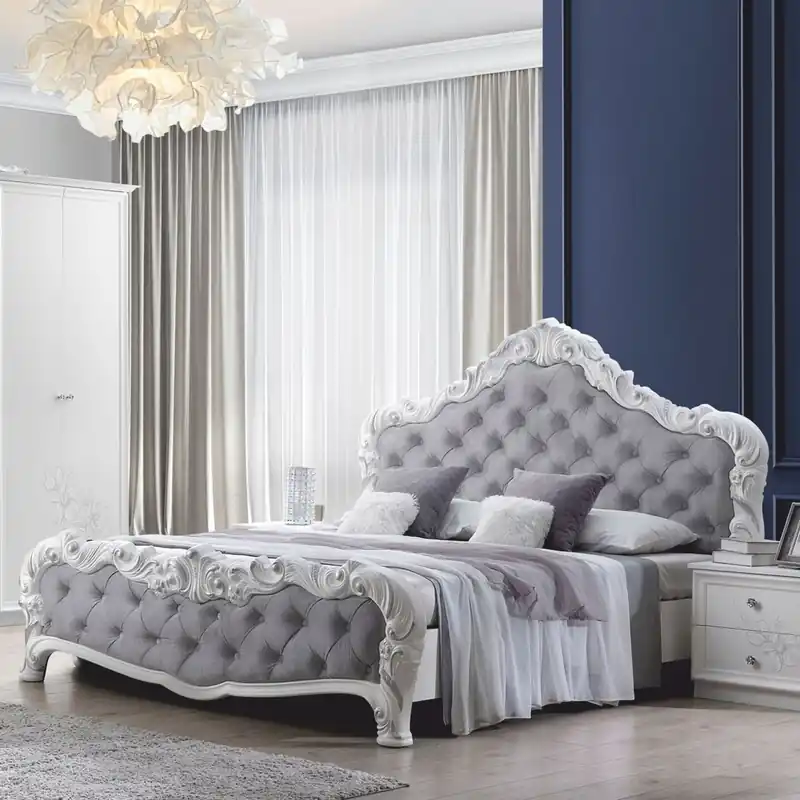Casa Padrino luxury baroque double bed gray / white - Baroque bedroom furniture Online Kaufen