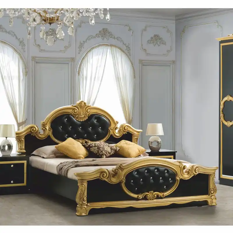 Casa Padrino luxury baroque double bed with rhinestones black / gold - Bedroom furniture Meistverkauft
