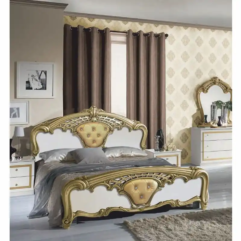 Echt Casa Padrino luxury baroque double bed with rhinestones white / gold - Bedroom furniture