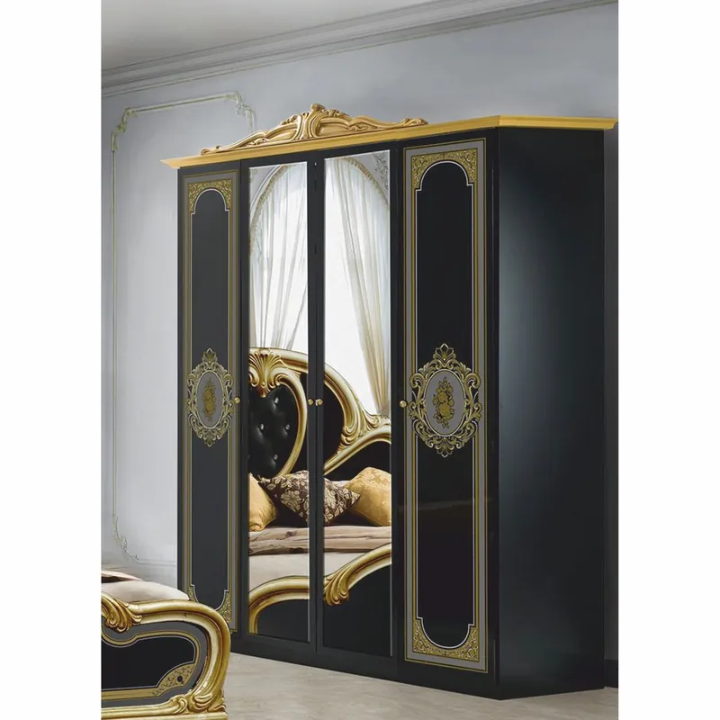 Casa Padrino luxury baroque bedroom cabinet black / gold 177 cm - Baroque bedroom furniture Direktkauf