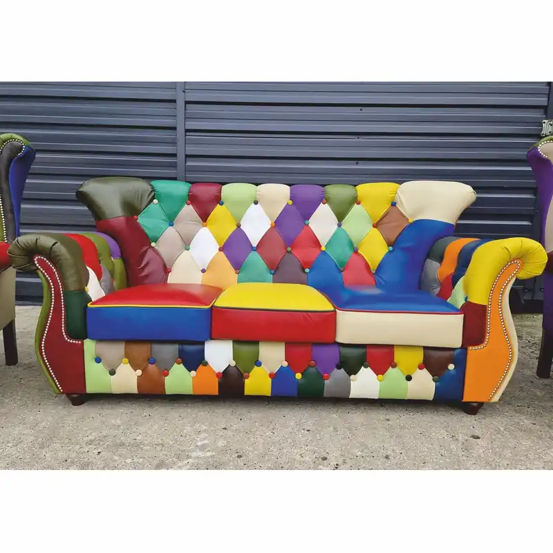 Knallerangebot Casa Padrino luxury Chesterfield leather sofa colorful / dark brown 200 cm - Patchwork genuine leather furniture