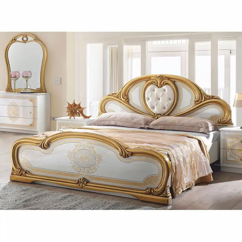 Casa Padrino luxury baroque double bed with rhinestones white / gray / gold - Bedroom furniture Markenprodukt