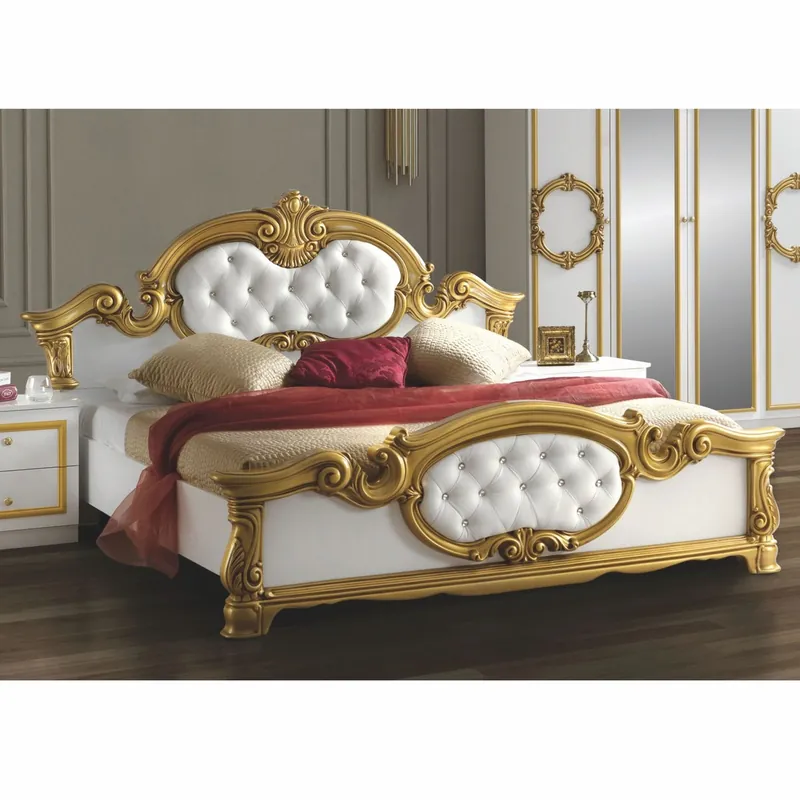 Markenware Casa Padrino luxury baroque double bed white / gold - Baroque style bedroom furniture