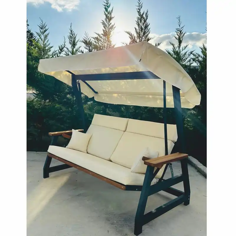 Casa Padrino Luxury Hollywood Swing Beige / Anthracite / Brown 226 cm - Garden & Terrace Furniture Mega-Angebot