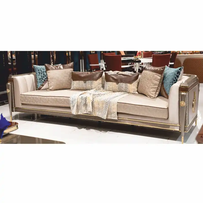 Direkt Vom Hersteller Casa Padrino luxury sofa gray / brown / gold 280 cm - Living room & hotel furniture