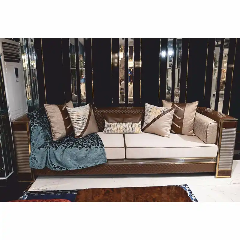 Casa Padrino luxury sofa white / brown / gray / gold 285 cm - Living room & hotel furniture Zertifiziert