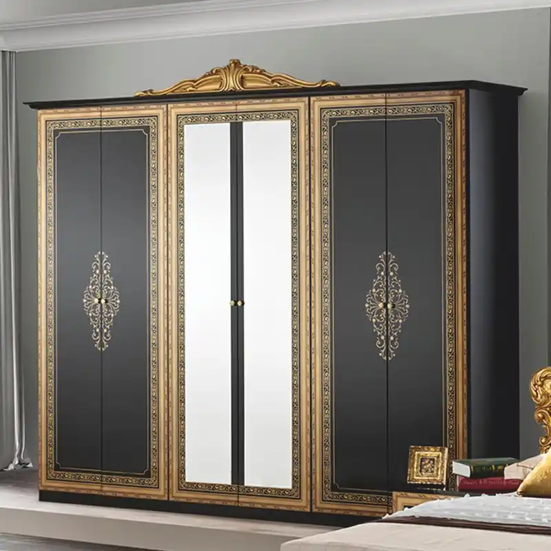 Knallerangebot Casa Padrino luxury baroque bedroom cabinet black / gold 261.4 cm - Baroque bedroom furniture