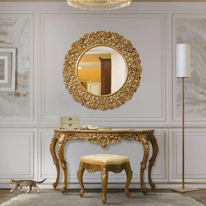Direkt Vom Hersteller Casa Padrino luxury baroque console with wall mirror and stool brown / gold - Baroque furniture
