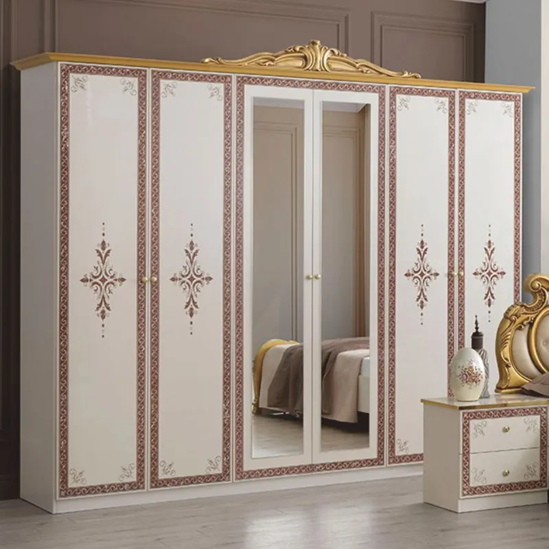 Casa Padrino luxury baroque bedroom cabinet white / brown / gold 261 cm - Baroque bedroom furniture Rabatt