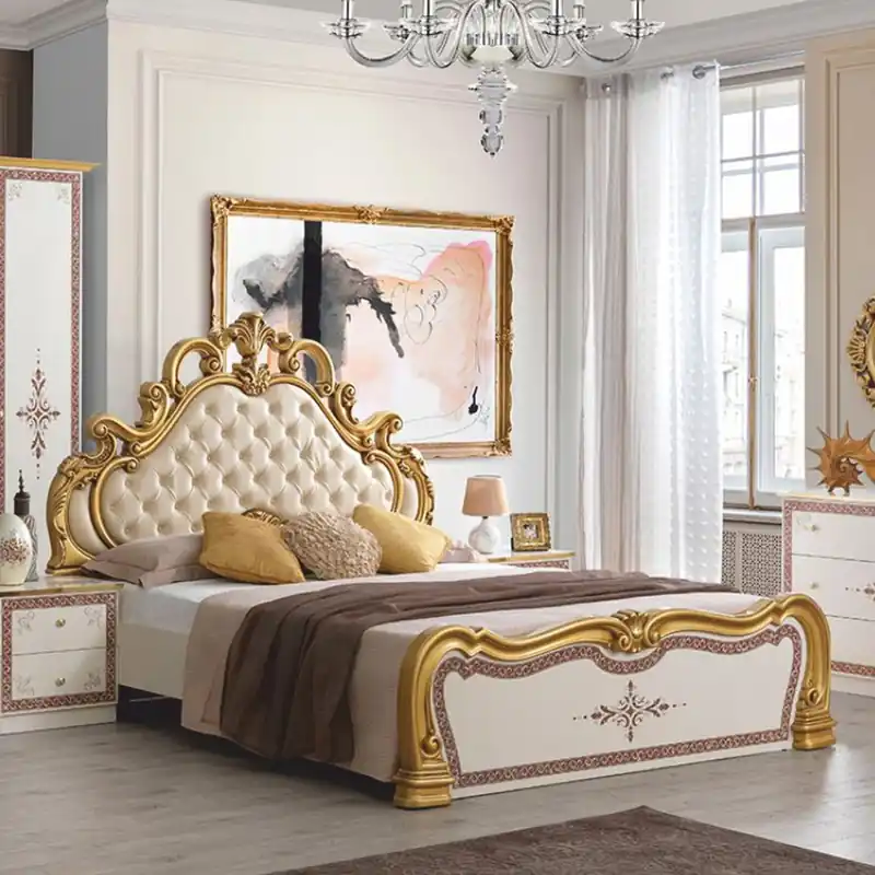 Casa Padrino luxury baroque double bed cream / white / brown / gold - Baroque style bedroom furniture Direkt Vom Hersteller