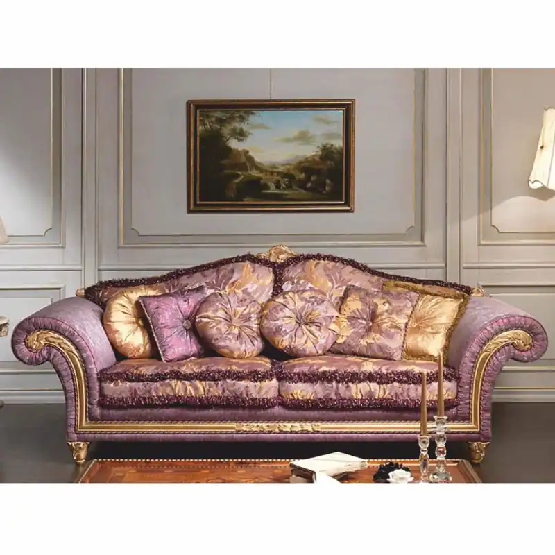 Casa Padrino Luxury Baroque Hotel & Living Room Sofa Purple / Gold 260 cm - Made in Italy Zertifiziert