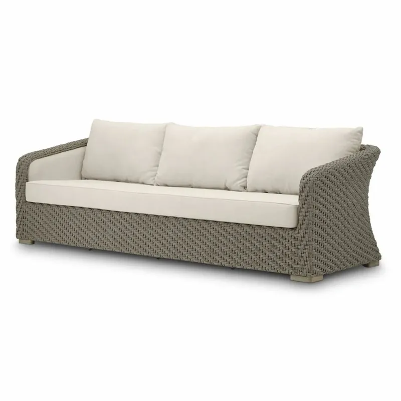 Nur Für Kurze Zeit Casa Padrino Luxury Faux Rattan Garden Sofa Gray / Sand 254 cm - Garden Furniture