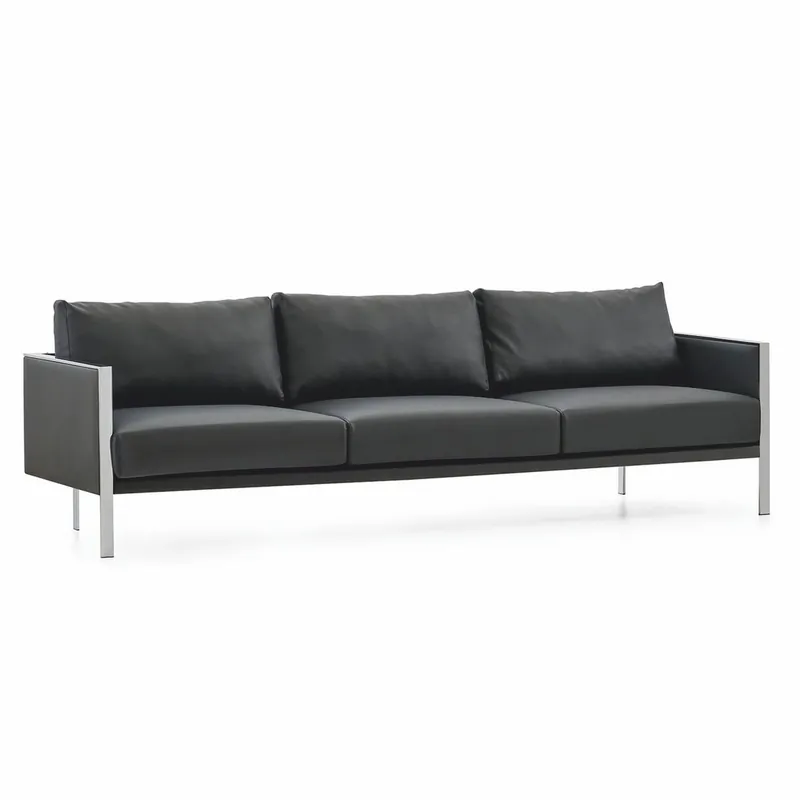 Finale Aktion Casa Padrino Luxury Leather Sofa Gray / Silver 236 cm - Hotel & Office Furniture