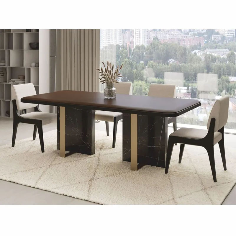 Casa Padrino Luxury Dining Table Dark Brown / Black / Brass 215 cm - Hotel & Dining Room Furniture Versand Am Gleichen Tag