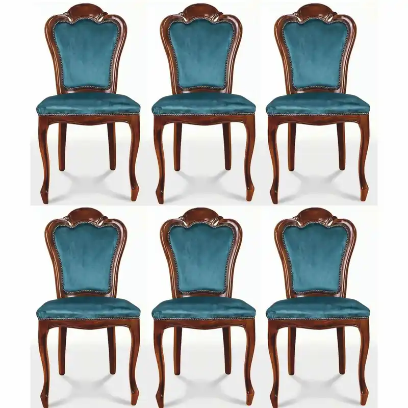 Neue Ware Casa Padrino luxury baroque dining room chair set of 6 blue / brown - Baroque furniture