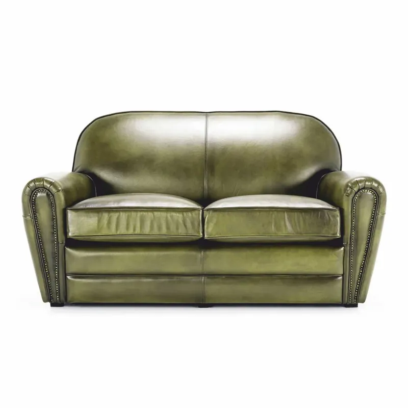 Casa Padrino Luxury Leather Sofa Green / Black 150 cm - Genuine Leather Furniture Sichere Zahlung