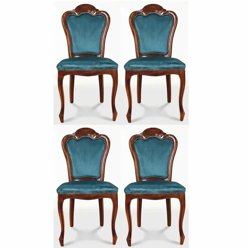 Super-Preis Casa Padrino luxury baroque dining room chair set of 4 blue / brown - Baroque furniture