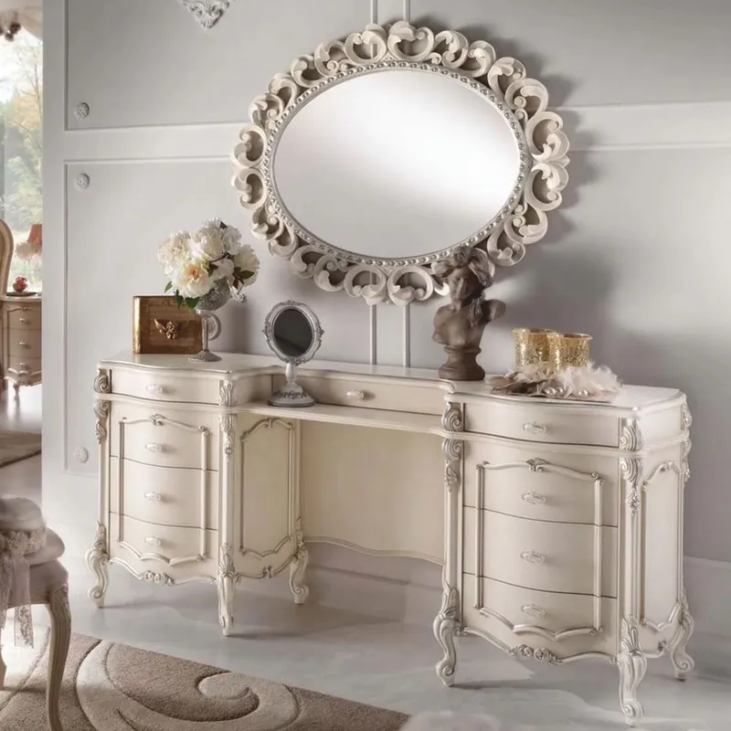 Casa Padrino Luxury Baroque Dressing Table with Mirror Cream / Silver - Made in Italy Beliebt