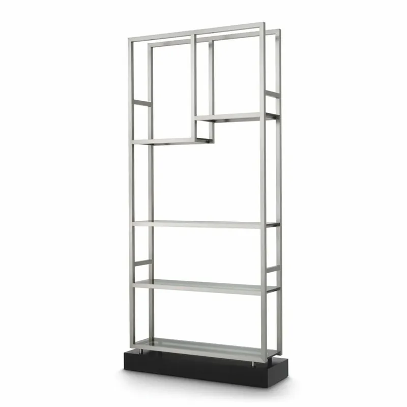Casa Padrino Luxury Shelf Cabinet with Glass Shelves Silver / Black / Gray H. 240.5 cm - Luxury Furniture Sale