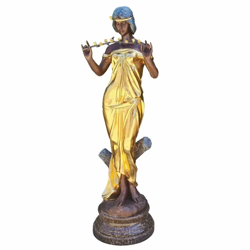Letzte Chance Casa Padrino Art Nouveau Garden Decorative Brass Sculpture Woman with Flowers Gold / Bronze / Black H. 180 cm