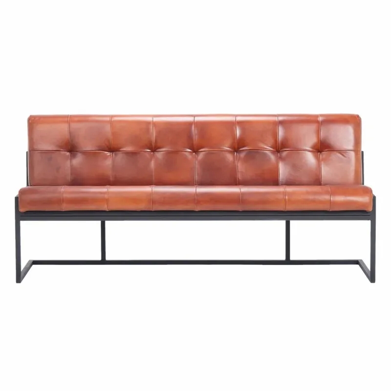 Casa Padrino luxury Chesterfield genuine leather bench light brown / black 200 cm - Genuine leather furniture Nur Für Kurze Zeit