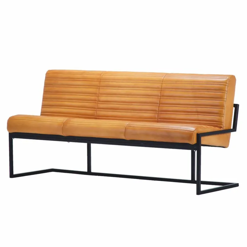 Versand Am Gleichen Tag Casa Padrino luxury genuine leather bench light brown / black 200 cm - Genuine leather furniture