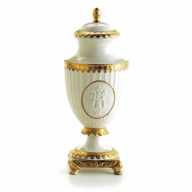 Direktkauf Casa Padrino Luxury Baroque Porcelain Vase with Lid White / Gold H. 32 cm - Made in Italy