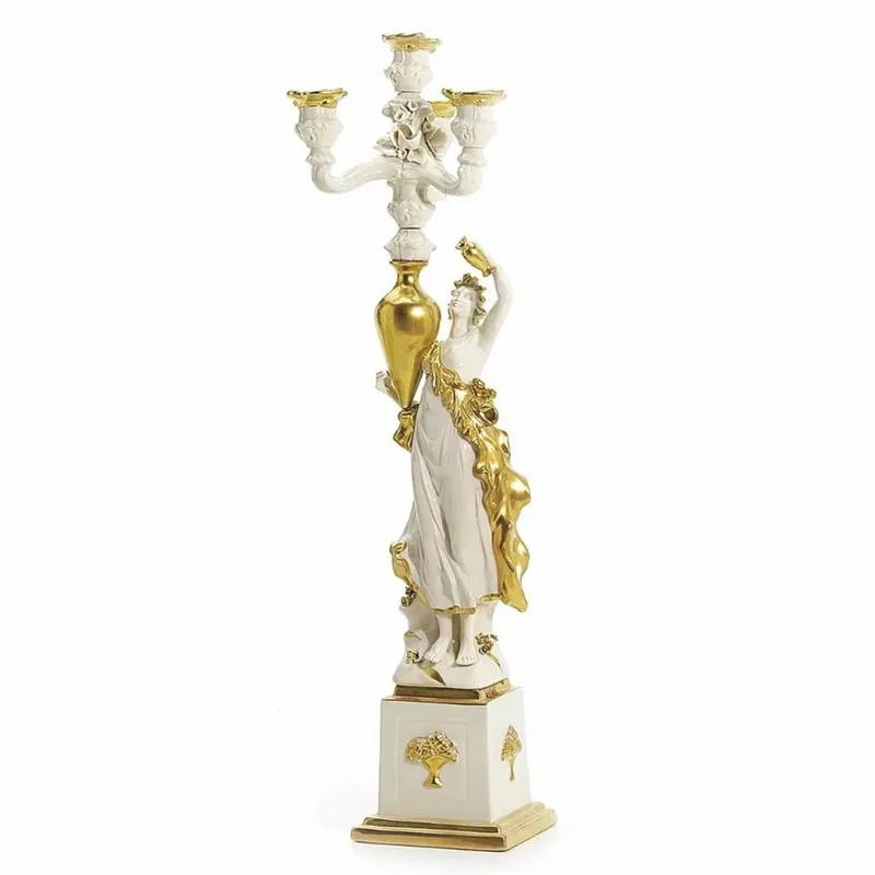 Casa Padrino Luxury Baroque Porcelain Candle Holder Right Side White / Gold H. 68 cm - Made in Italy Garantierte Lieferung