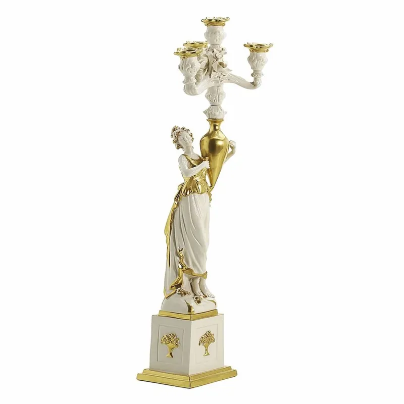 Geprüft Casa Padrino Luxury Baroque Porcelain Candle Holder Left Side White / Gold H. 68 cm - Made in Italy