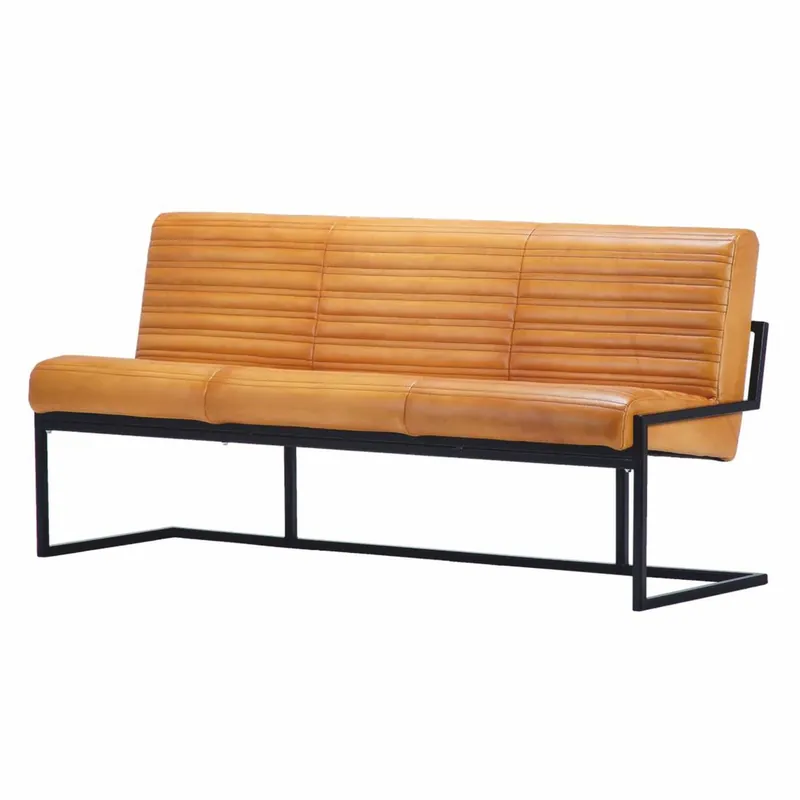 Direkt Vom Hersteller Casa Padrino luxury genuine leather bench light brown / black 160 cm - Genuine leather furniture