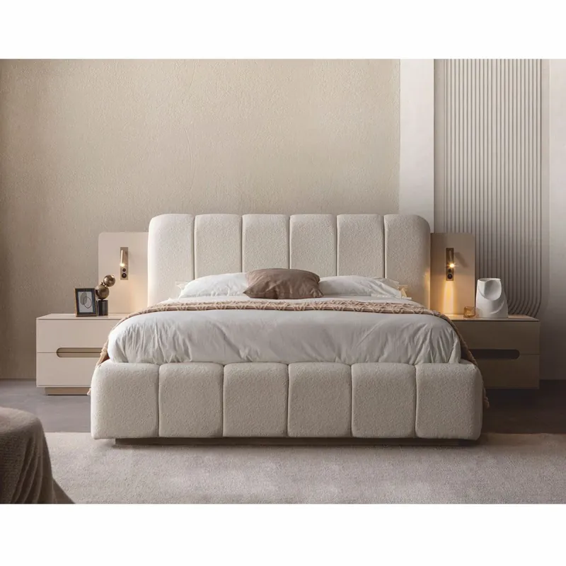 Casa Padrino Luxury Bedroom Set White / Gray - 1 Double Bed & 2 Bedside Tables Markenprodukt