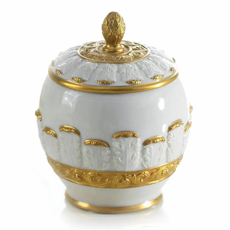 Neue Ware Casa Padrino Luxury Baroque Porcelain Sugar Bowl with Lid White / Gold H. 14 cm - Made in Italy
