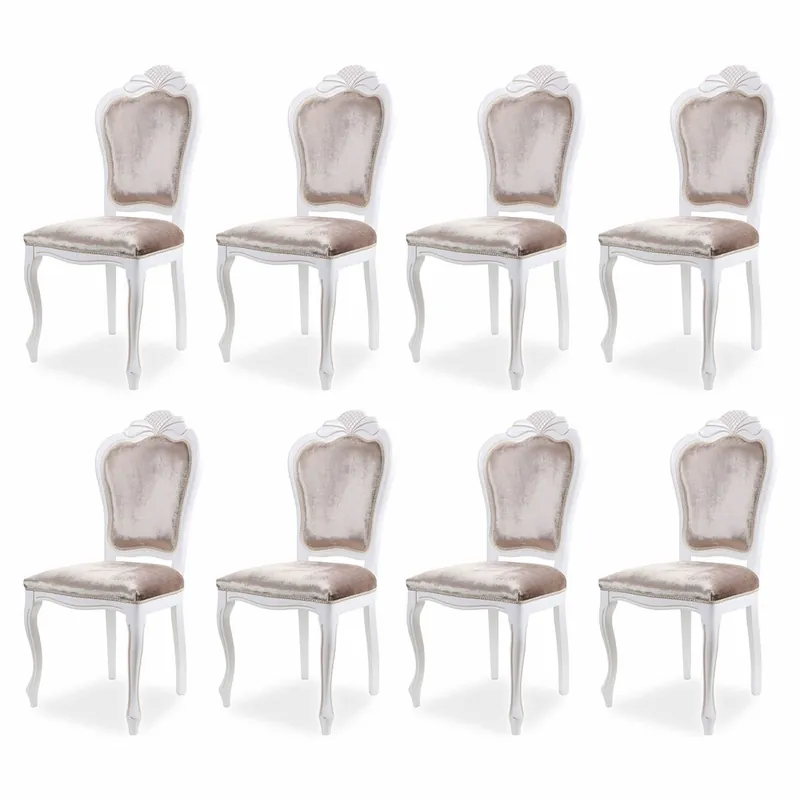 Top-Seller Casa Padrino Luxury Baroque Velvet Dining Chair Set of 8 Gray / White - Baroque Furniture