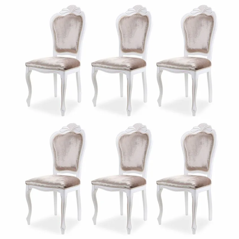 Casa Padrino Luxury Baroque Velvet Dining Chair Set of 6 Gray / White - Baroque Furniture Markenprodukt