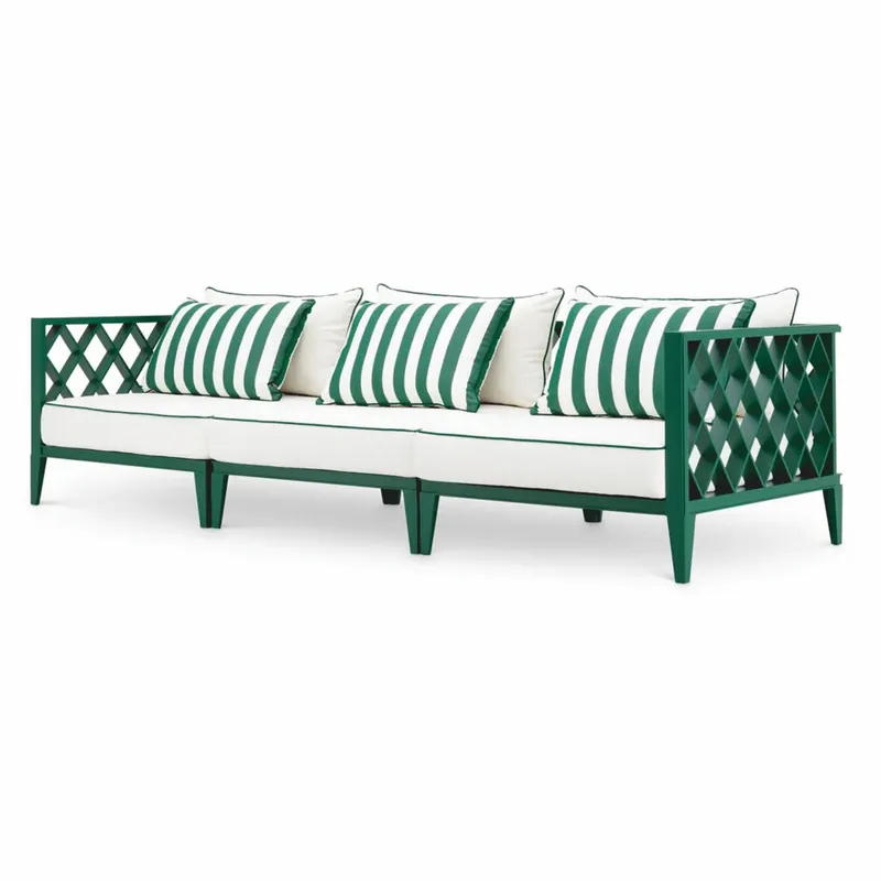 Sonderaktion Casa Padrino Luxury Garden Sofa Green / White 275.5 cm - Outdoor Garden Furniture